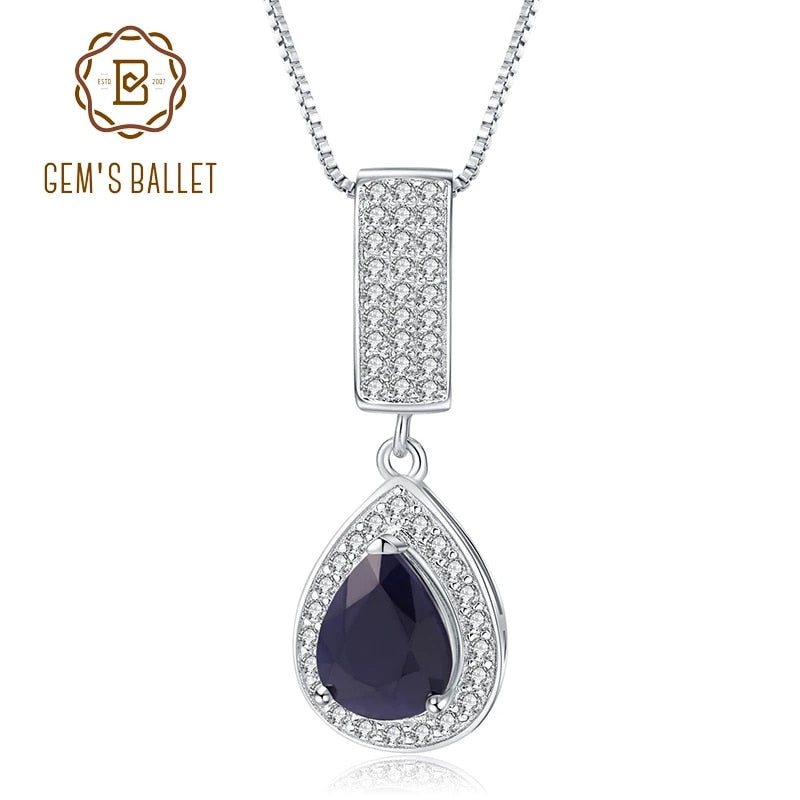 GEM'S BALLET Sterling Silver Jewelry Blue Sapphire Elegant Pendant - peacefulpluslounge