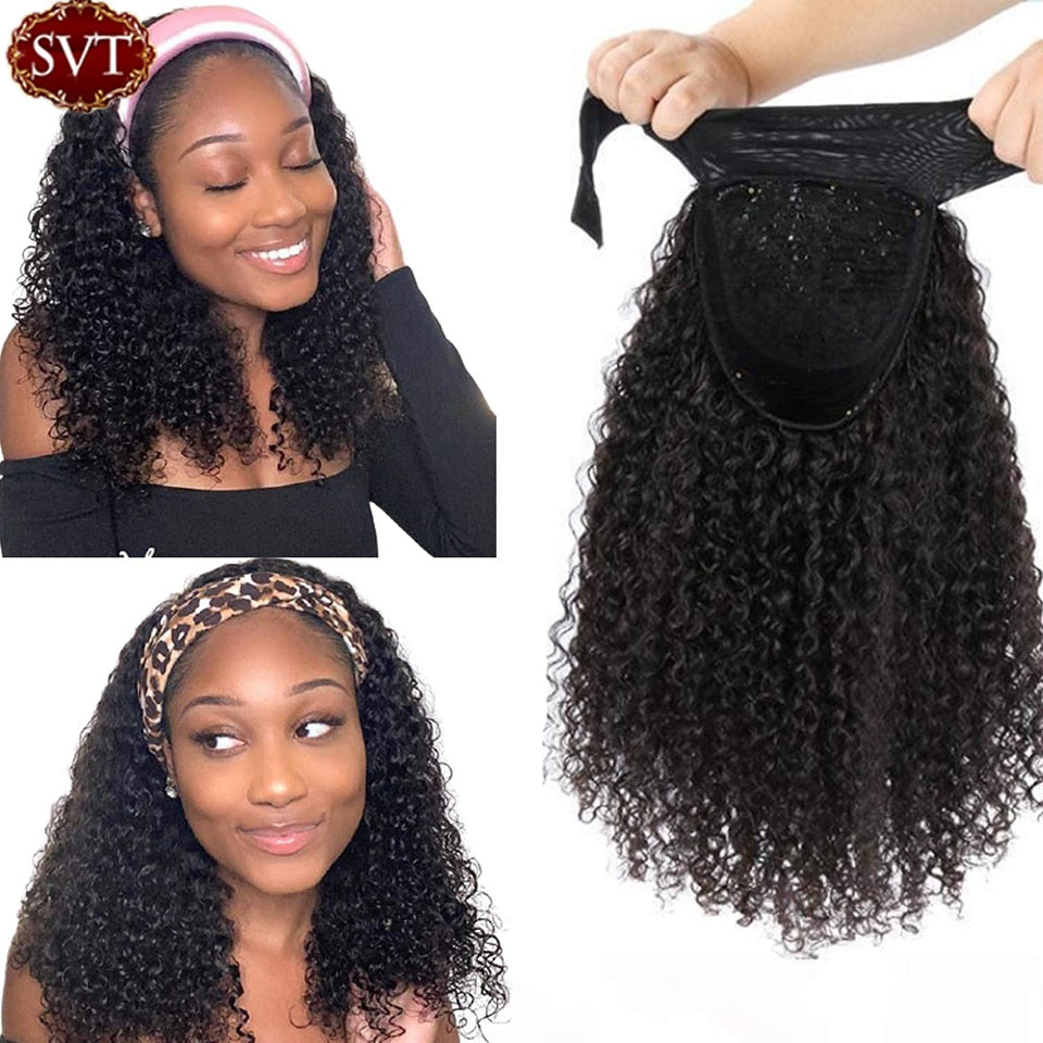 Curly Human Hair Headband Wigs For Women Human Hair Glueless - peacefulpluslounge