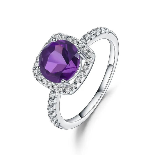 Gem's Ballet Sterling Silver Classic Square Amethyst Ring
