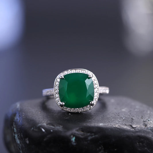 Natural Green Agate Gemstone Handmade Ring Sterling Silver
