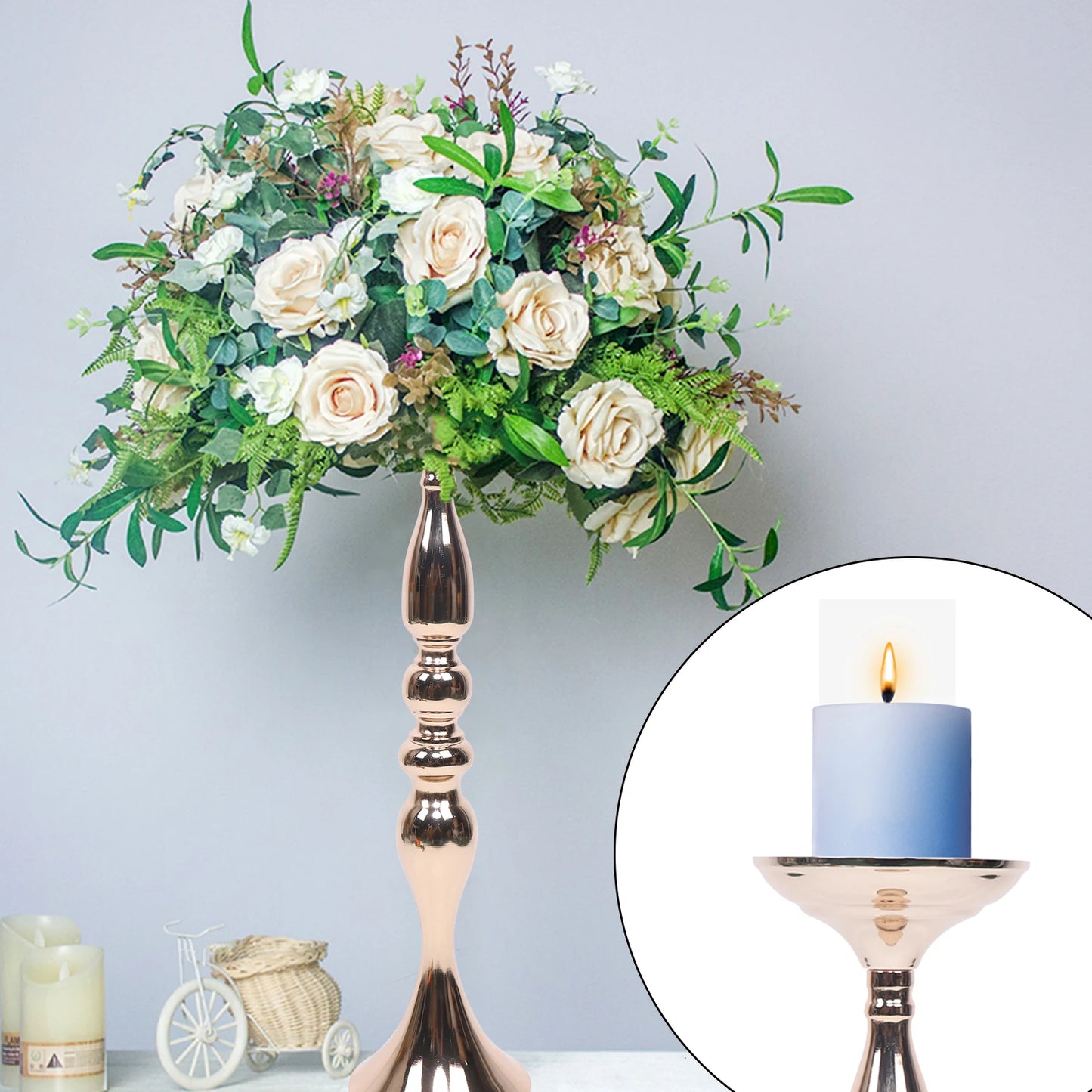10pcs Gold Centerpieces Candle Holder Flower Stand Rack